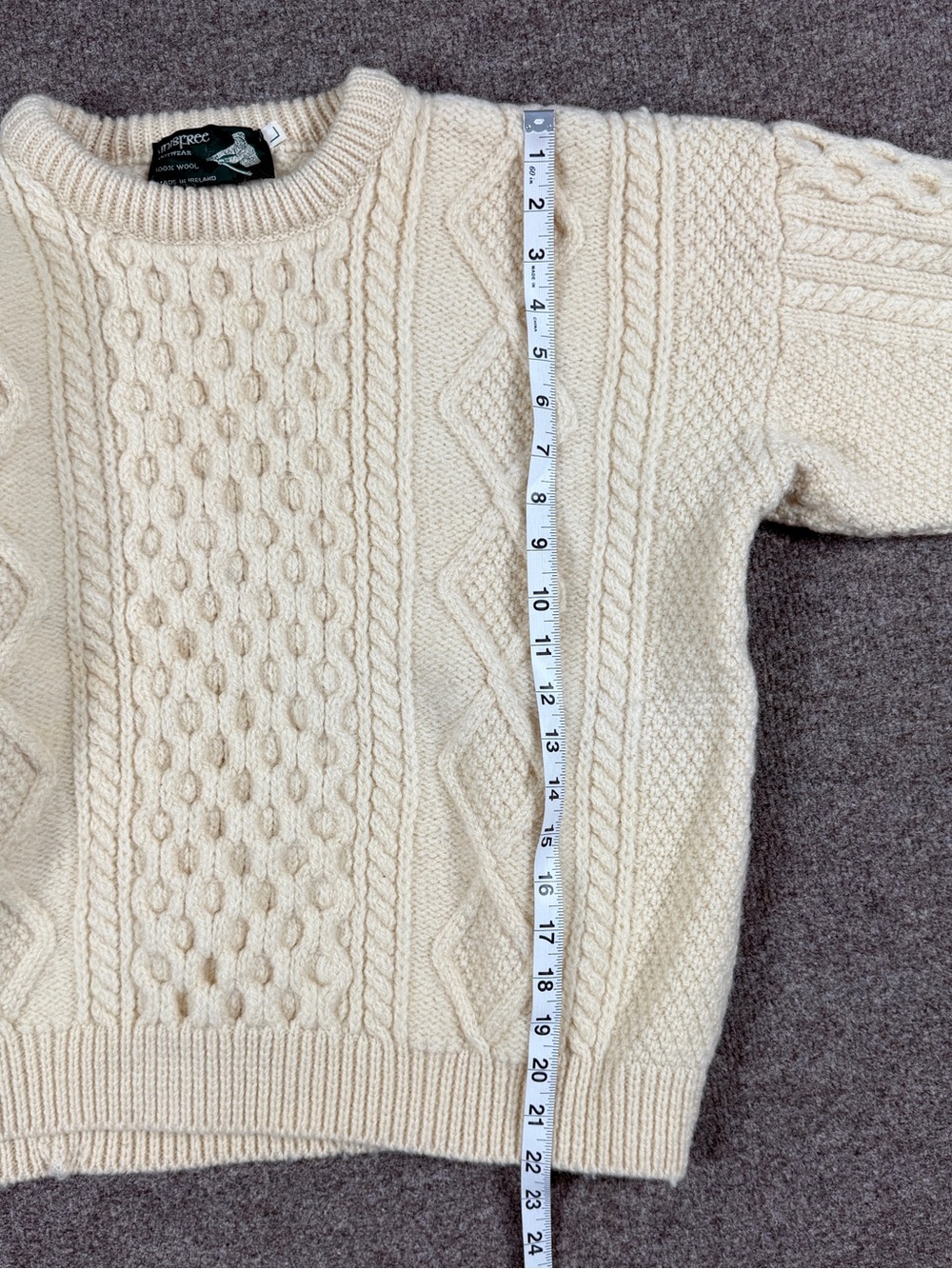 Vintage Ireland Cream Chunky Cableknit Fisherman Crewneck Sweater Women’s Large - Picture 6 of 7